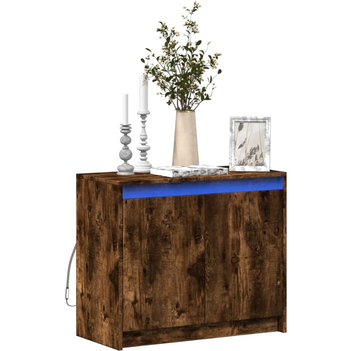 Vidaxl aparador con led madera ingeniería roble ahumado 72x34x61 cm