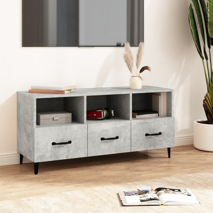 Mueble de tv madera contrachapada gris hormigón 102x35x50 cm - comfortxl