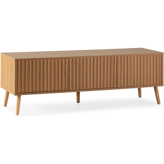 Mueble tv lluvia 3 puertas color roble, 130 cm largo