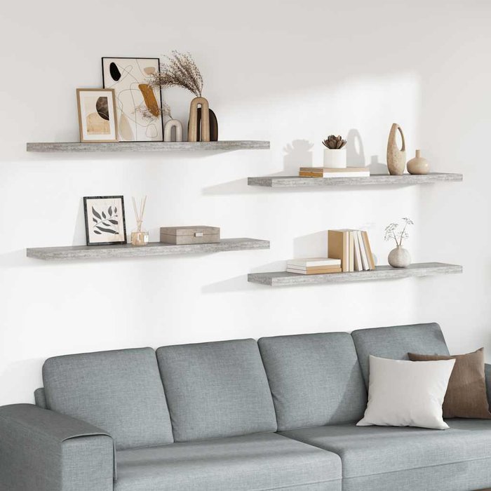 Estantes flotantes de pared, 4 unidades, gris hormigón, 120 x 23,5 x 3,8 cm, mdf