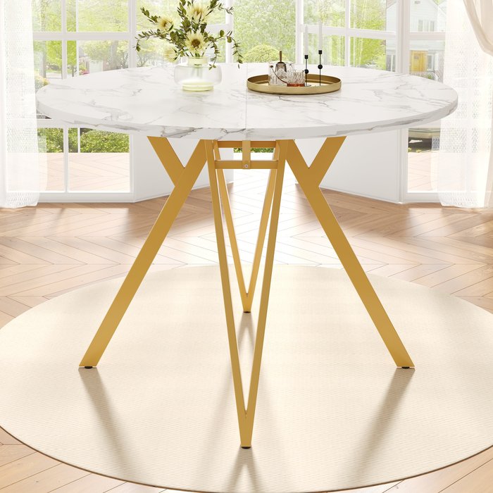 Mesa de comedor redonda para 4 personas (100×100×76cm), mdf, dorado