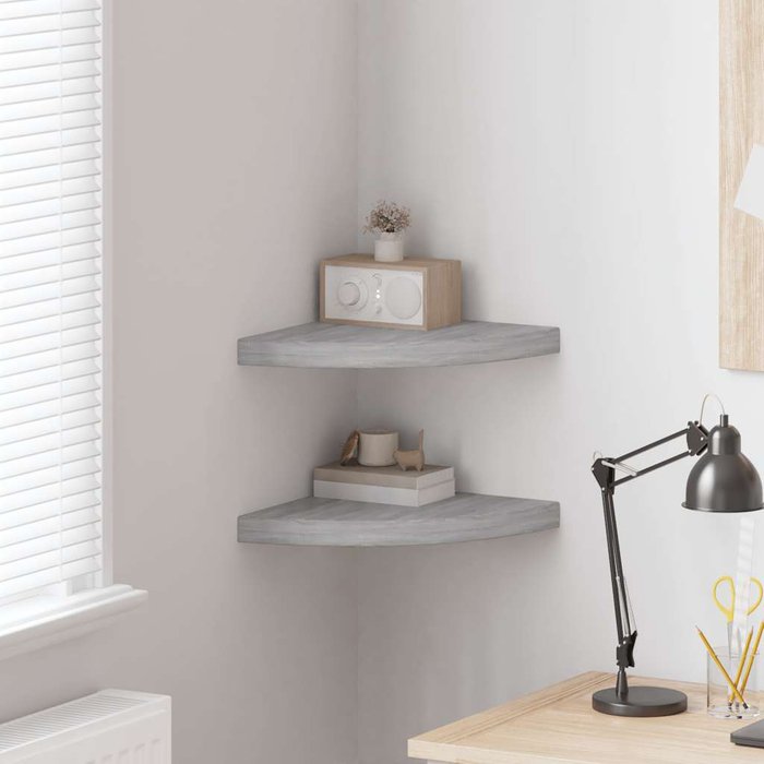 Estantes de esquina para pared, 2 unidades, gris hormigón, 35x35x3,8 cm, mdf