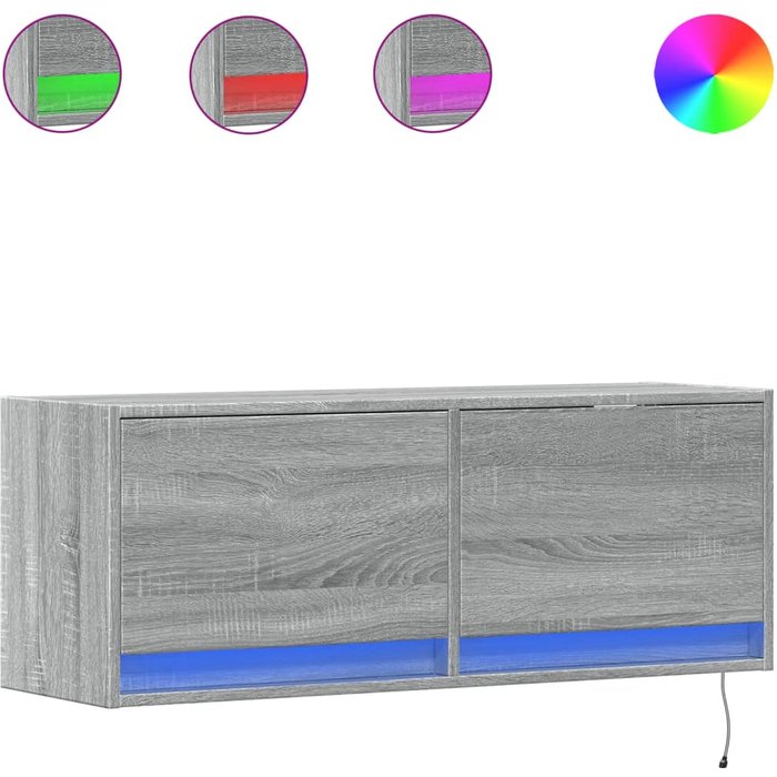 Mueble de tv de pared con iluminación led sonoma gris 100x31x35 cm - comfortxl
