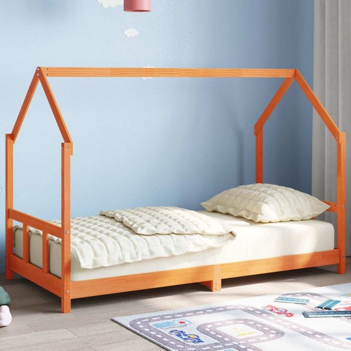 Vidaxl estructura de cama infantil madera de pino marrón cera 90x190cm