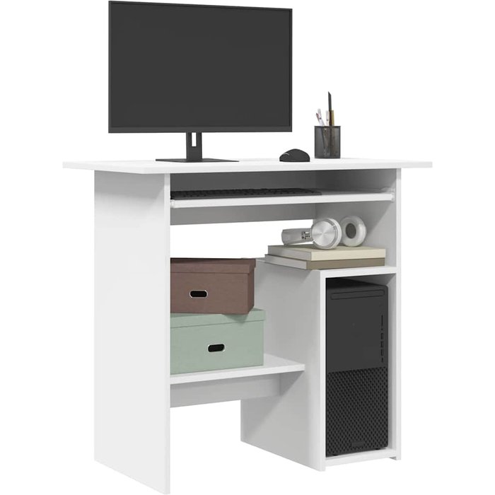Escritorio blanco de 80x45x74 cm, madera de ingeniería.