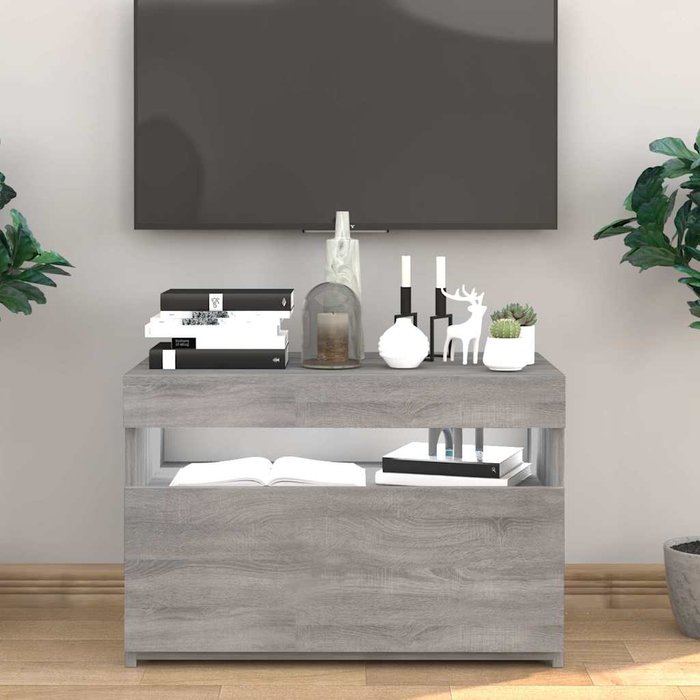Mueble de tv sonoma con luces led, gris, 60x35x40 cm