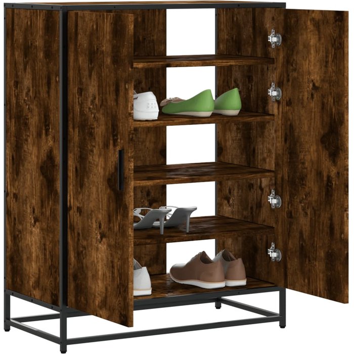 Zapatero de madera y metal roble ahumado 75x38x97,5 cm