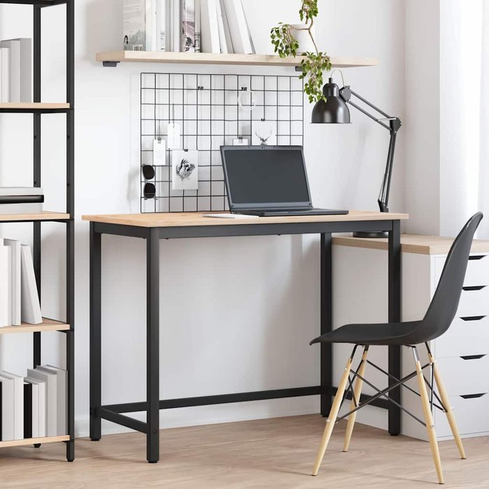 Mesa de madera natural, 100 x 50 x 77 cm, madera de ingeniería y acero.