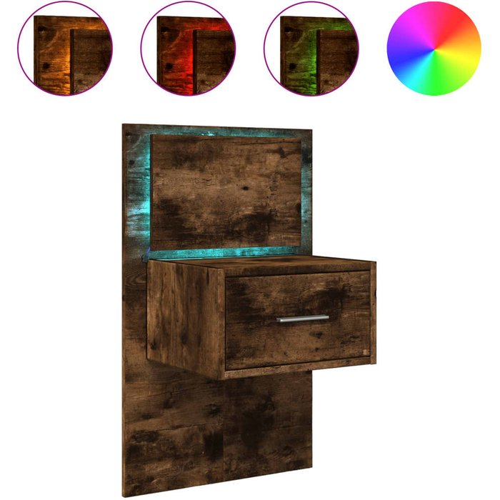 Mesita de noche,mesilla de noche de pared con luces led roble ahumado cfw555201