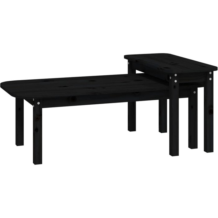 Juego de mesas de centro 2 piezas madera maciza de pino negro