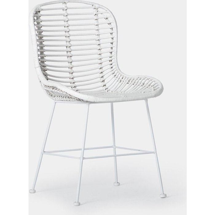 Silla de comedor en ratán blanco con pata blanca leo