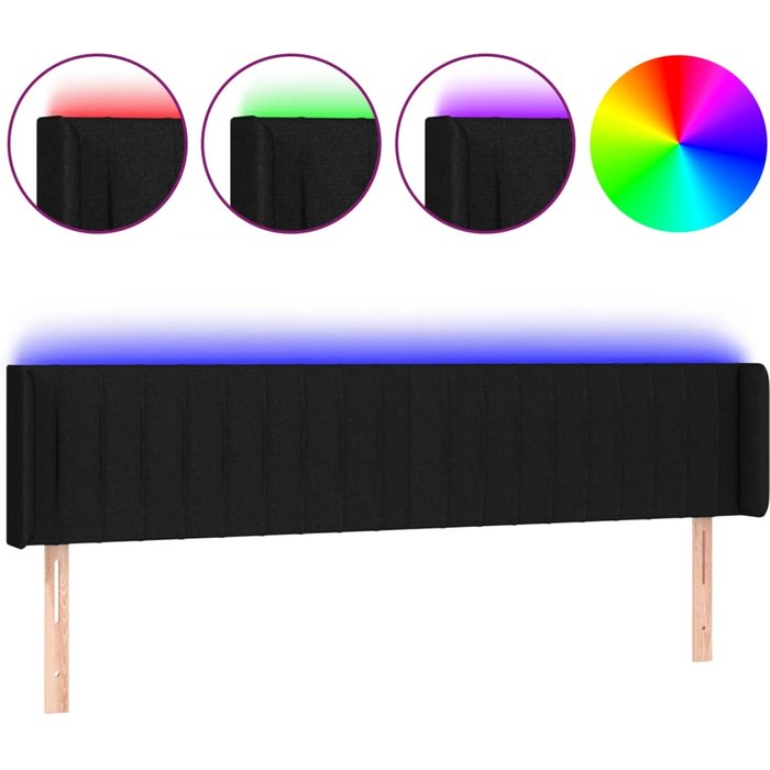 Cabecero cama - mueble cabecero con led de tela negro 163x16x78/88 cm