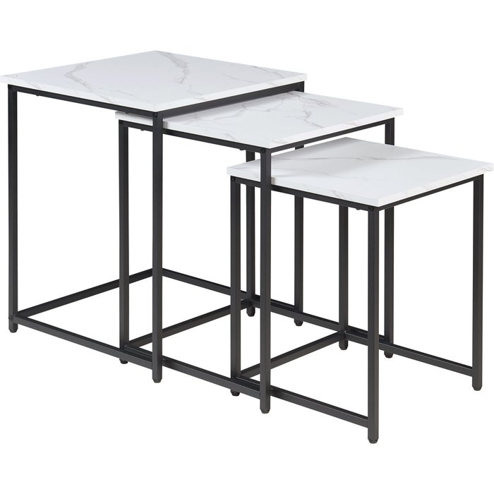 Juego de 3 mesas de centro nido color negro con efecto mármol blanco 03_0009772