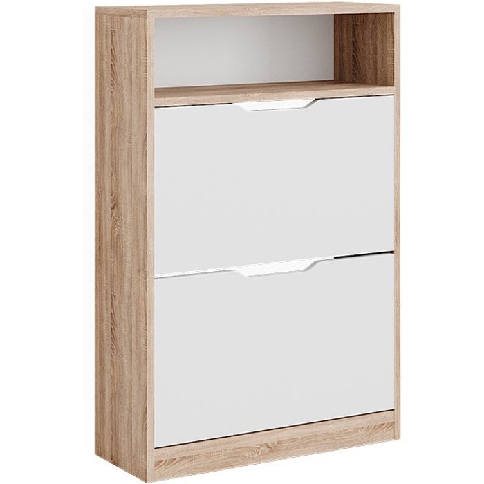 Vicco zapatera abatible luca, sonoma/blanco, 59 x 89.5 cm con 2 compartimentos