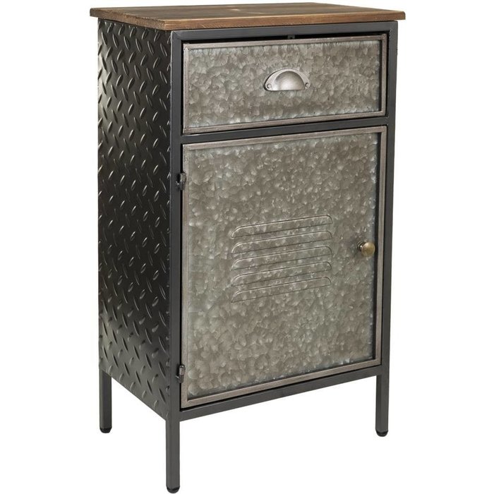 Mesita de metal y madera de 1 cajon y 1 puerta 42x28x70,5