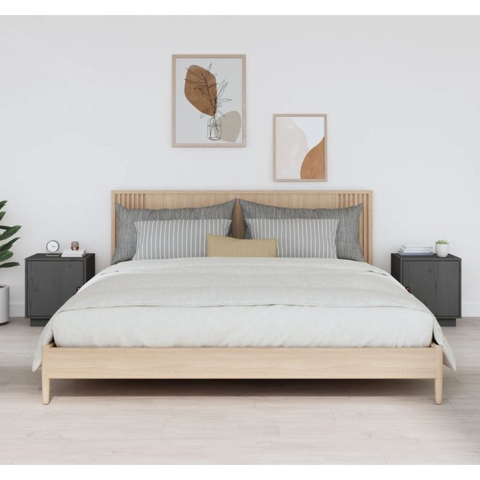 Mesitas de noche de 2 piezas, color gris, 40x34x45 cm, madera maciza de pino.