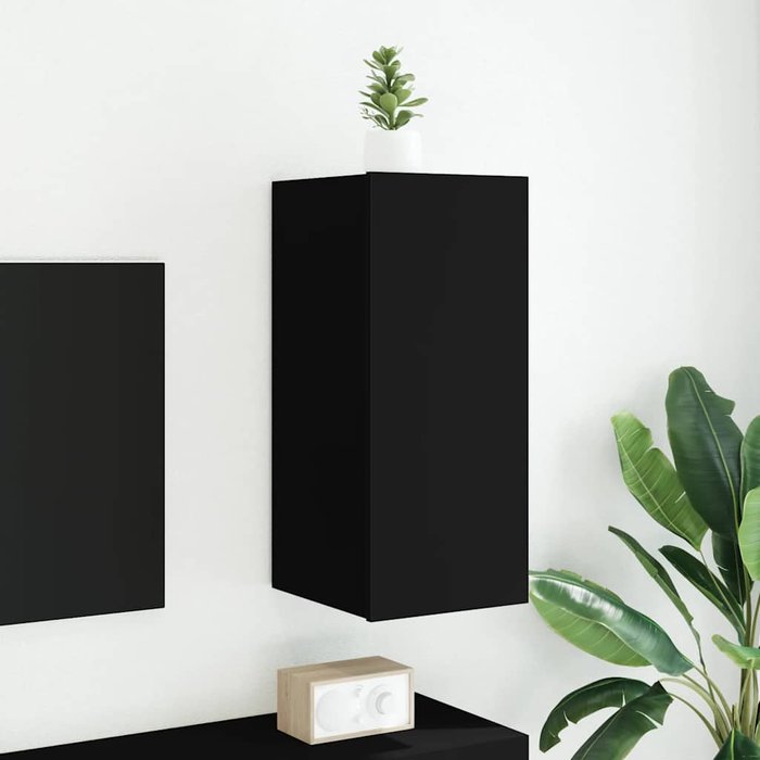Mueble de tv de pared con luces led, negro, 30,5x35x70 cm
