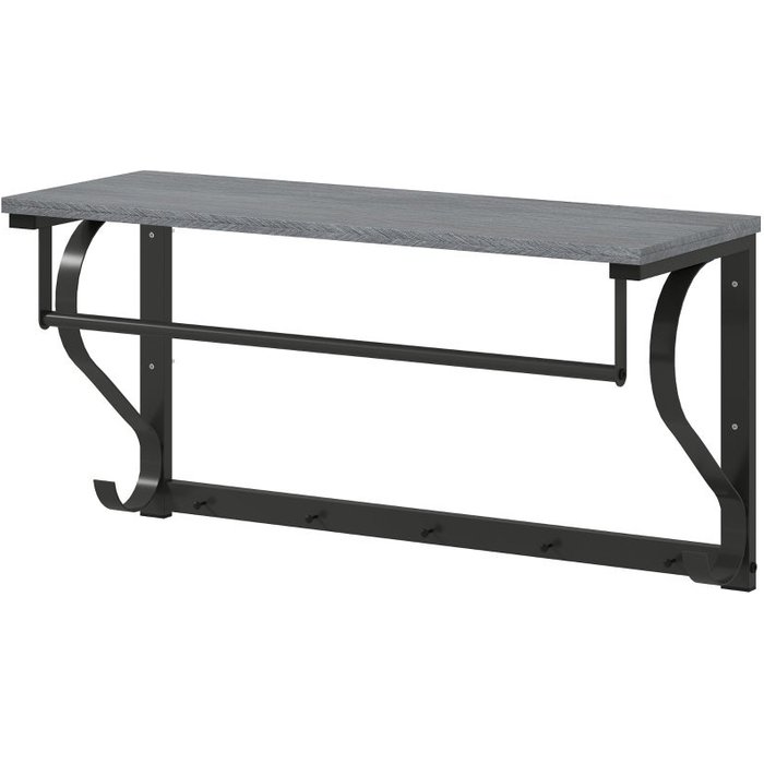 Perchero de pared con 5 ganchos y estante superior, multiusos, color gris