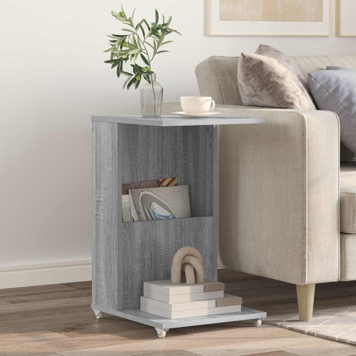 Mesa auxiliar sonoma grey de 40 x 35 x 60 cm, fabricada en madera de ingeniería.