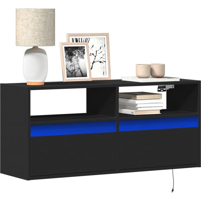 Mueble de tv de pared con luces led negro 100x31x45 cm