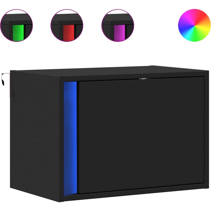 Mesitas de noche de pared con luces led 2 unidades negro - comfortxl