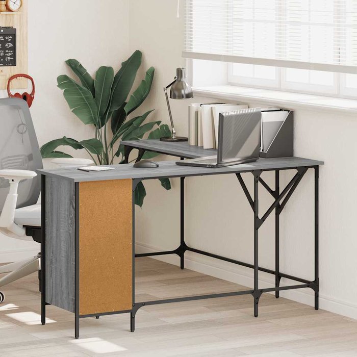 Escritorio sonoma gris de 141x141x75 cm, madera de ingeniería.