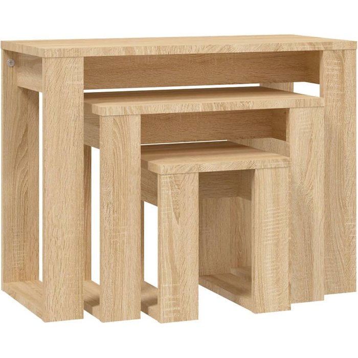 Mesas apilables 3 pzas madera contrachapada color roble sonoma - comfortxl