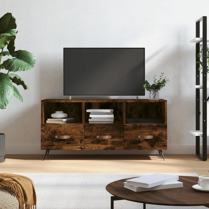 Mueble de tv madera de ingeniería roble ahumado 102x36x50 cm - comfortxl