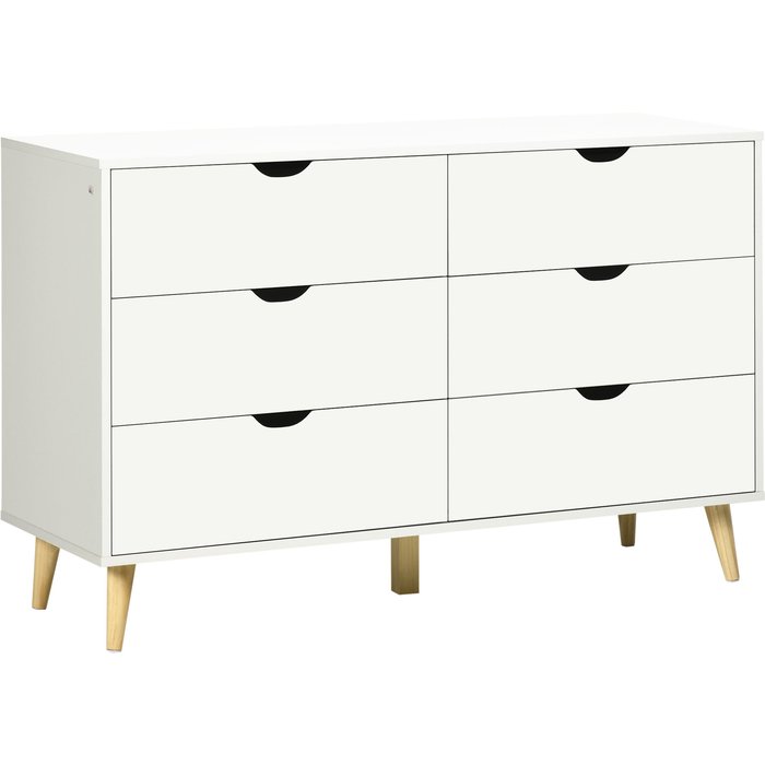 Cómoda 6 cajones blanca 120x40x76cm pies elevados anti-vuelco dormitorio salón