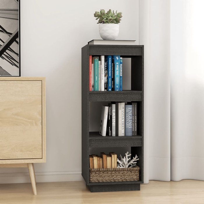 Librería/separador de ambientes gris 40x35x103 cm pino macizo