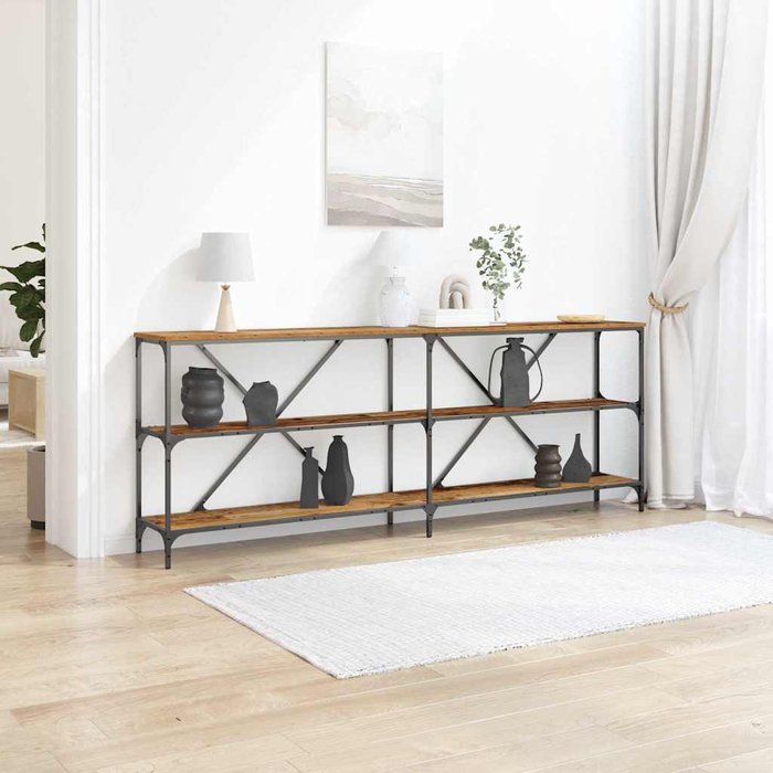 Mesa consola con estante otro madera vieja 180 x 30 x 75 cm