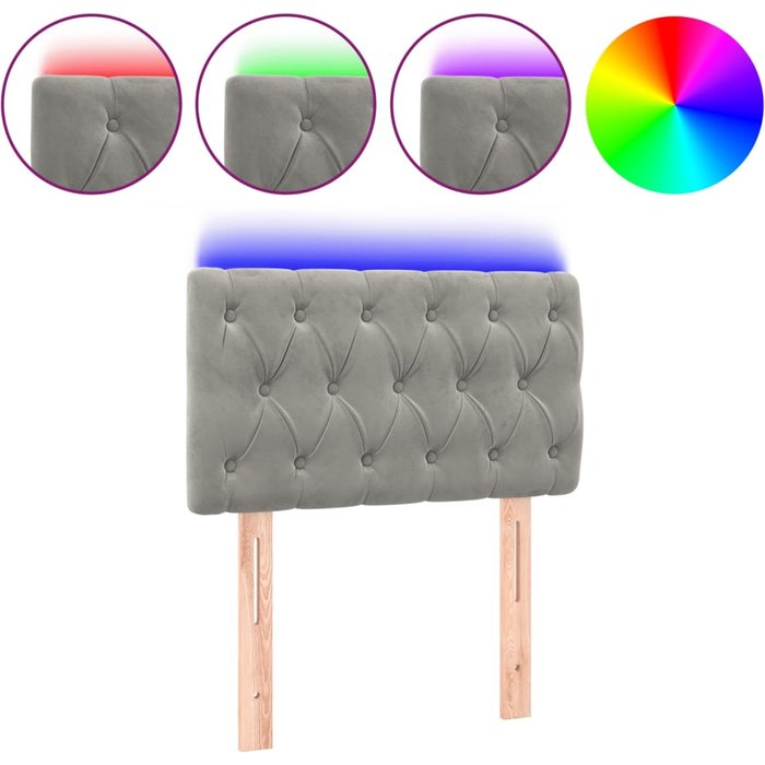 Cabecero cama - mueble cabecero con led de terciopelo gris claro 80x7x78/88 cm