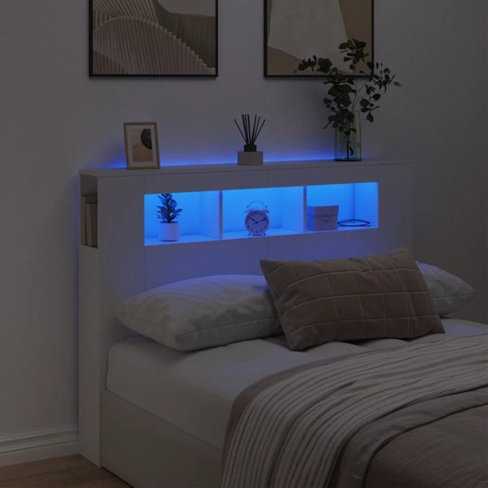 Vidaxl cabecero con led madera de ingeniería blanco 140x18,5x103,5 cm