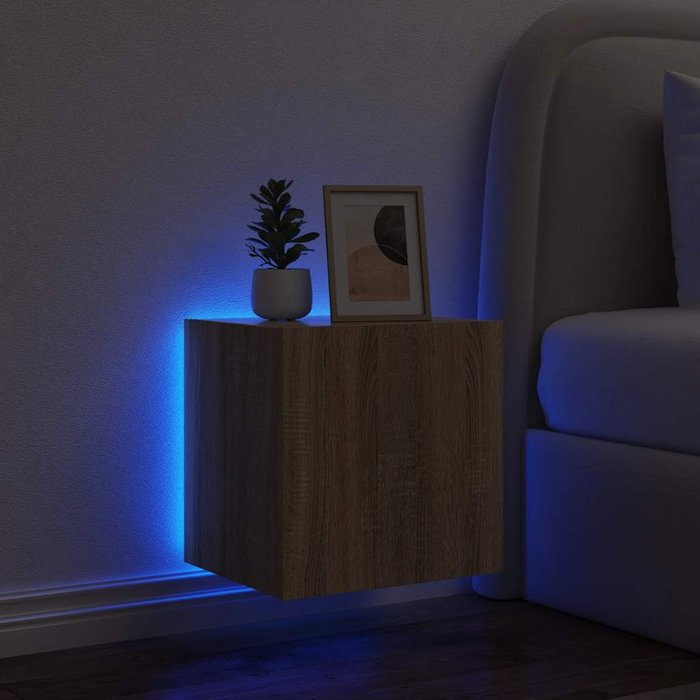 Mueble de tv de pared con luces led, roble sonoma, 40,5x35x40 cm