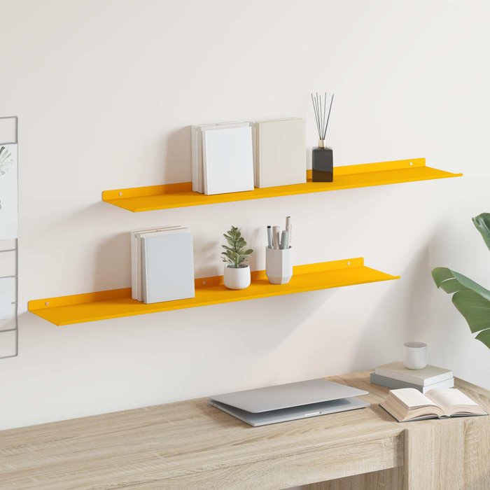 Estante flotante, 2 unidades, amarillo mostaza, 100 x 18 x 2,5 cm, acero
