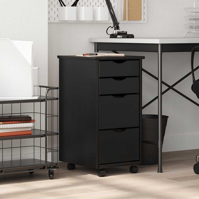 Cajonera con ruedas moss madera maciza de pino negro cfw56764