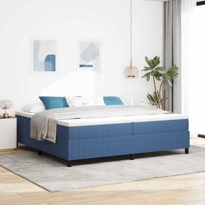 Cama tipo box spring azul 200 x 200 cm telas de pana