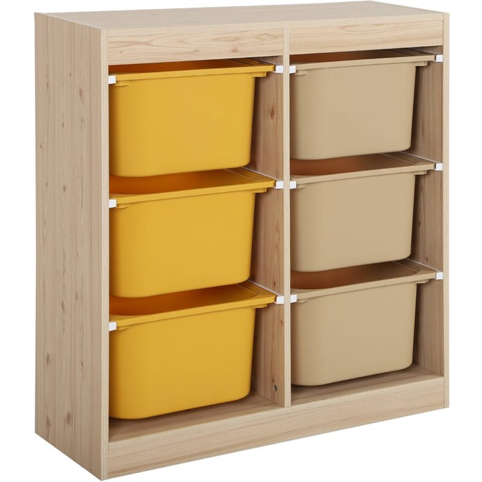 Mueble de almacenamiento infantil, 6 cajas coloridas mostaza - 81.5x30x89 cm