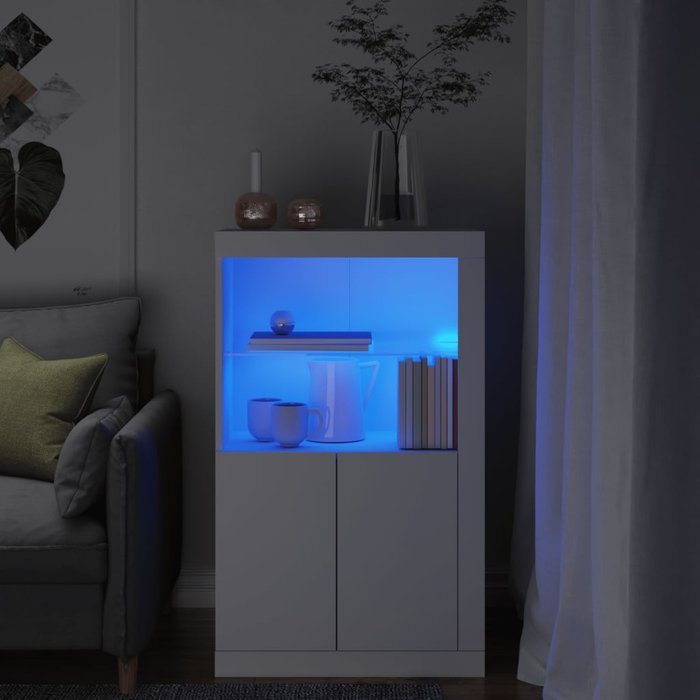 Mueble auxiliar con iluminación led blanca de madera contrachapada