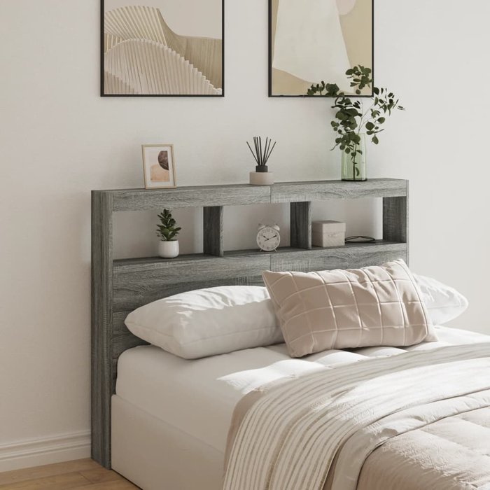 Mueble cabecero con led sonoma gris 140x17x102 cm