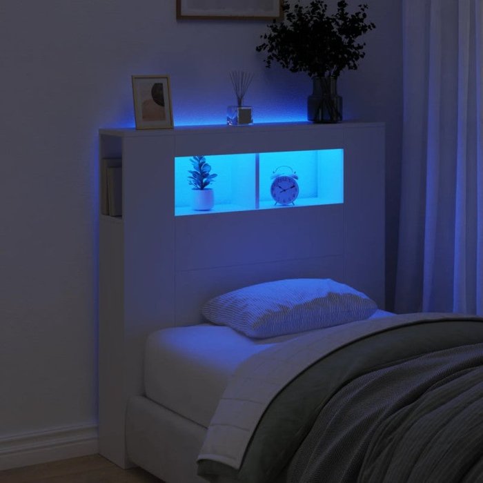Vidaxl cabecero con led madera de ingeniería blanco 100x18,5x103,5 cm