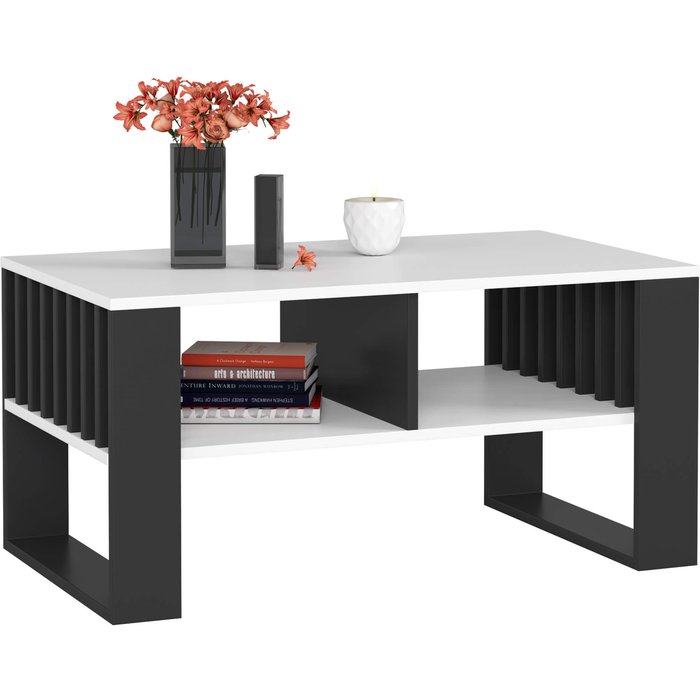 Mesa de centro rockford blanco 92 cm con patas en color negro 92x53x45 cm