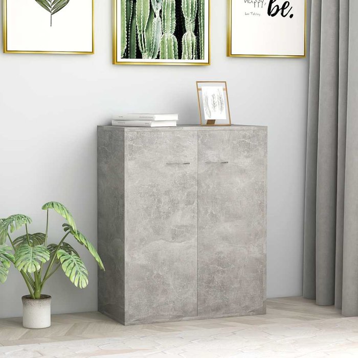 Aparador gris hormigón de 60x30x75 cm, madera de ingeniería.