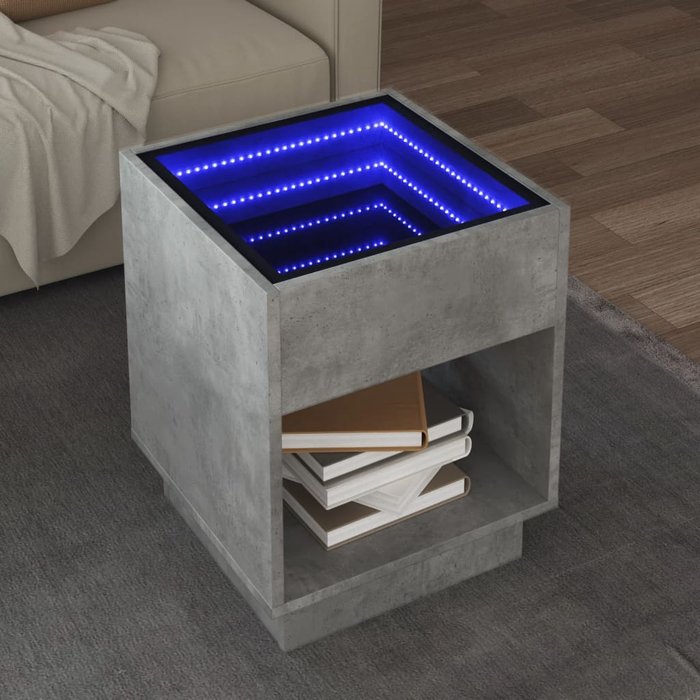 Mesa de centro con led infinity gris hormigón 40x40x50 cm