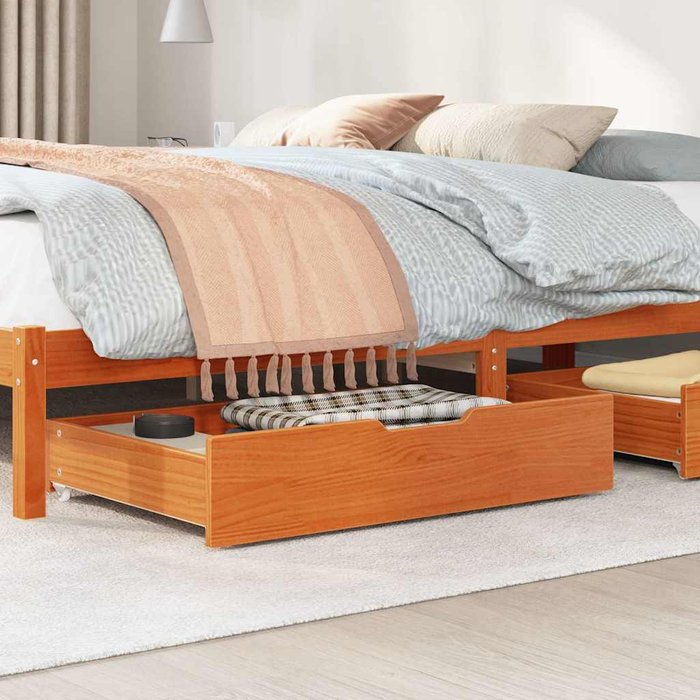 Cajones debajo cama con ruedas 2 uds madera maciza pino marrón cfw99969