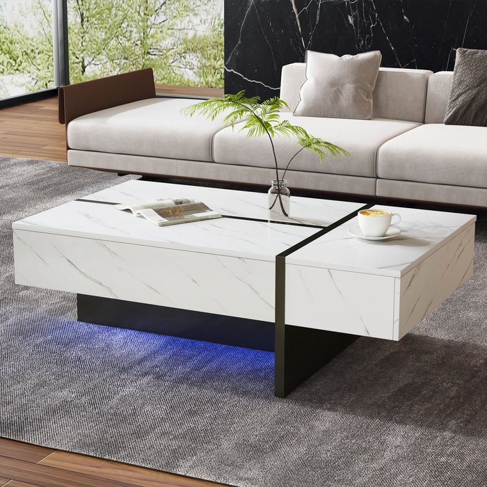 Mesa de centro con led - chapa de mármol - blanco
