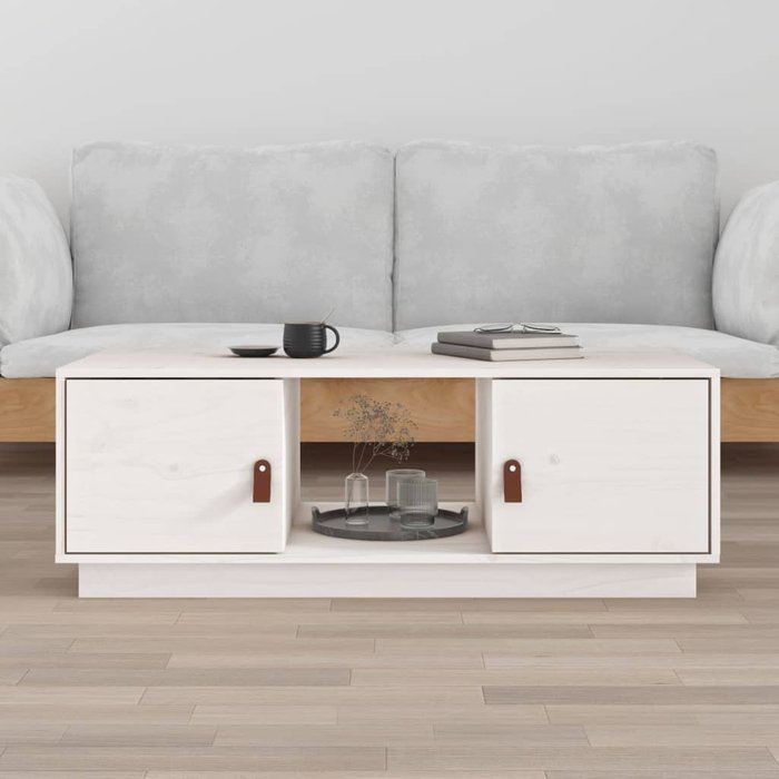 Mesa de centro blanca, 100x50x35 cm, madera maciza de pino.