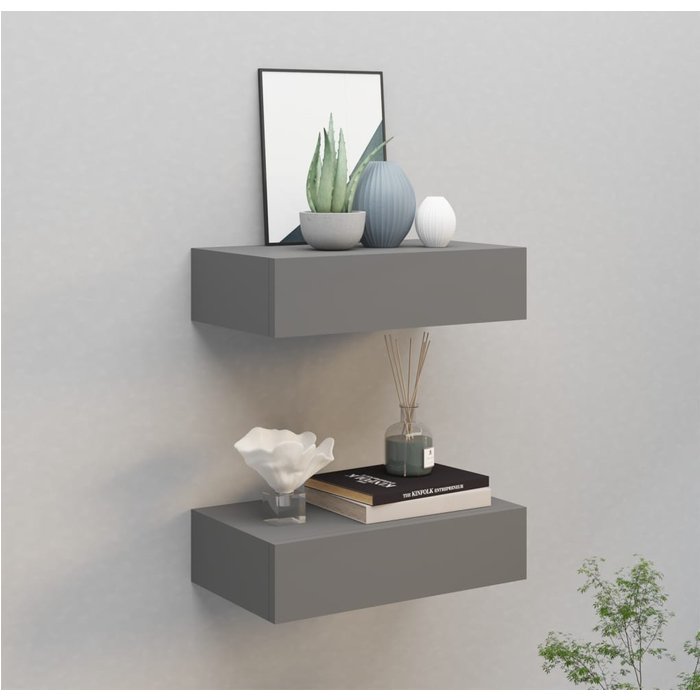 Maison exclusive - estantes de pared con cajón 2 uds mdf gris 40x23,5x10 cm
