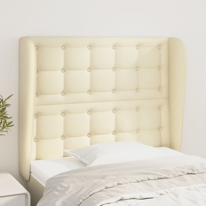 Cabecero con orejas de cuero sintético crema 83x23x118/128 cm