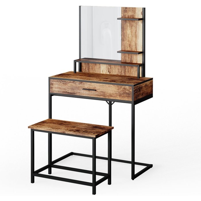 Vicco tocador fyrk, madera antigua, 80 cm con silla